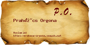 Prahács Orgona névjegykártya